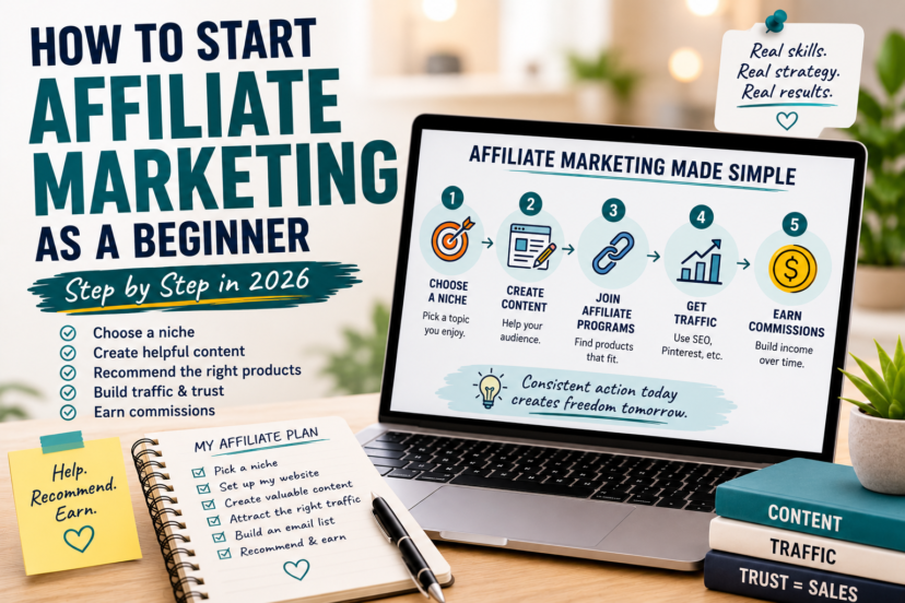 How to start affiliate marketing as a beginner in 2026 with a step-by-step roadmap from choosing a niche and creating helpful content to building traffic and earning commissions.