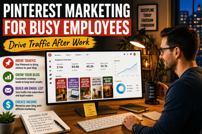 Pinterest marketing for busy employees using Pinterest pins to drive blog traffic after work