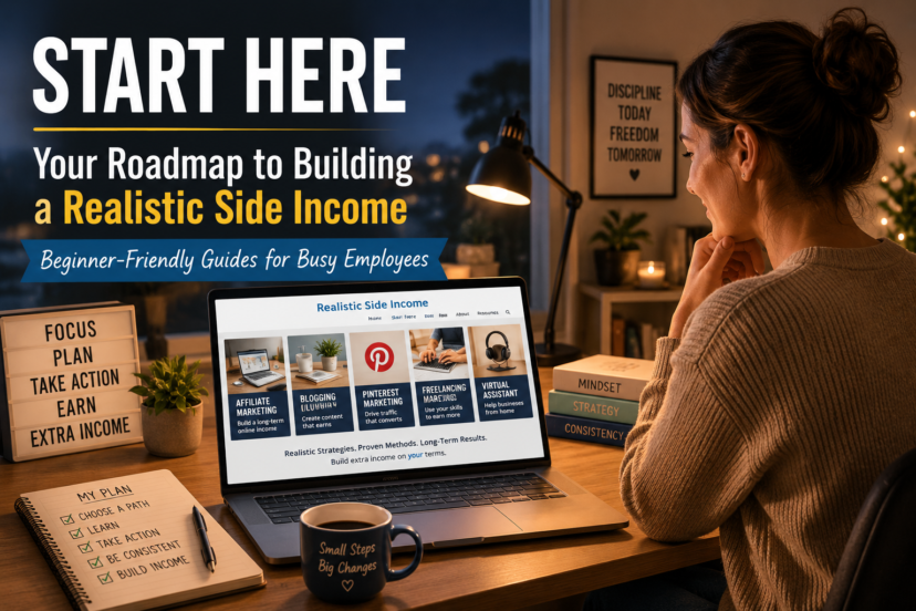 Start Here guide for beginners looking to build a realistic side income online while working a full-time job