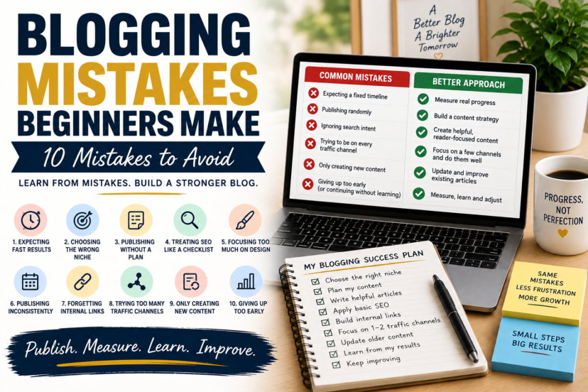 Blogging mistakes beginners make and better strategies for content planning, SEO, internal linking, traffic, and long-term growth