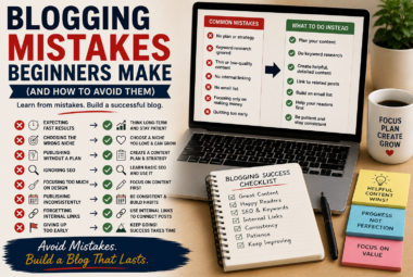 Beginner blogger learning from common blogging mistakes and improving a website over time.
