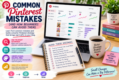 Common Pinterest mistakes beginners make, including weak keyword strategy, unrealistic expectations, poor Pin design, ignoring analytics, and copying other creators
