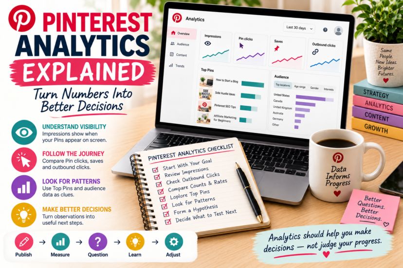 Pinterest Analytics explained with impressions, Pin clicks, saves, outbound clicks, audience insights, and a process for making better Pinterest decisions
