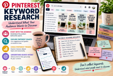 Pinterest keyword research using audience problems, Pinterest Search, Trends, search intent, related topics, and performance measurement