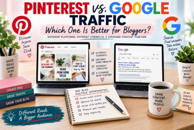 Pinterest vs Google traffic for bloggers, comparing visual discovery and search while showing how both platforms can lead readers to useful blog content