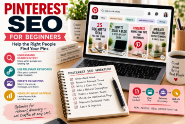 Pinterest SEO for beginners with search intent, relevant keywords, clear Pins, and a simple workflow for improving Pinterest discovery