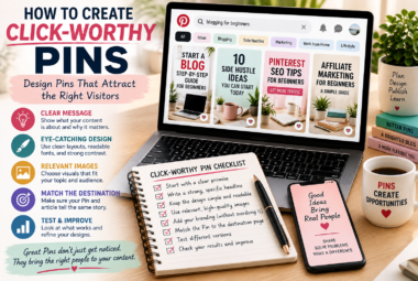 How to create click-worthy pins with clear messages, readable designs, relevant images, matching destination pages, and performance testing
