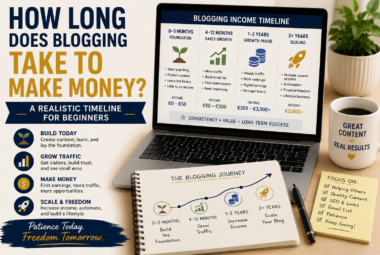 Beginner blogger tracking website traffic and blogging income growth over time.