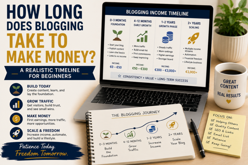 Beginner blogger tracking website traffic and blogging income growth over time.