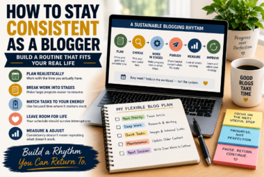 How to stay consistent as a blogger with a flexible routine for planning, writing, publishing, measuring progress, and improving