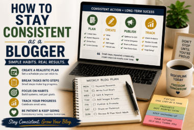 Blogger planning content and tracking progress to stay consistent with publishing and long-term growth.