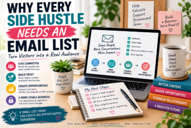 Why every side hustle needs an email list, showing how visitors can become subscribers through useful content, trust, and ongoing communication